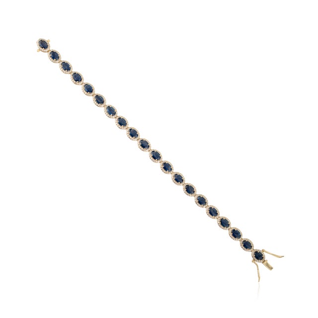 Metal Art Deco 10.02 Carat Deep Blue Sapphire Wedding Bracelet in 18k Solid Gold For Sale - Image 7 of 15