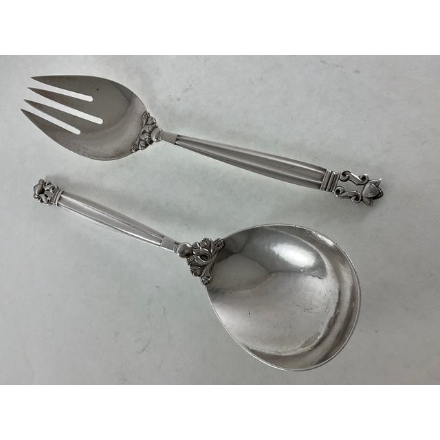 Georg Jensen 1970s Georg Jensen Sterling Silver Serving Spoon & Fork, Acorn For Sale - Image 4 of 10