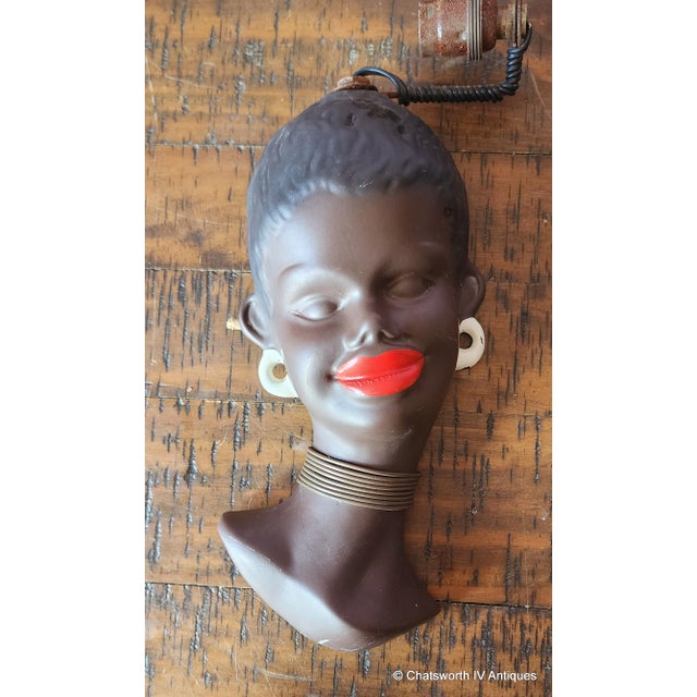 Vintage Mid Century Modern Ceramic African Woman Wall Light Sconce, C1950s For Sale In New York - Image 6 of 7