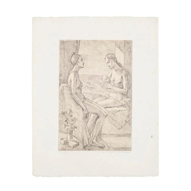 Maternità is an original etching realized by Gabriele Girardi, in 1971. Good conditions, except for some small tears to...