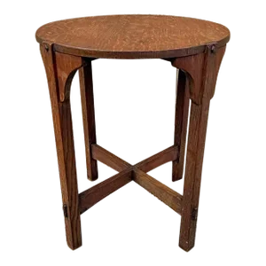 Antique Mission Arts & Crafts Style Tiger Oak Round Side Table.