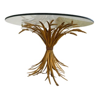 Vintage Hollywood Regency Wheat Sheaf Glass Coffee Table For Sale