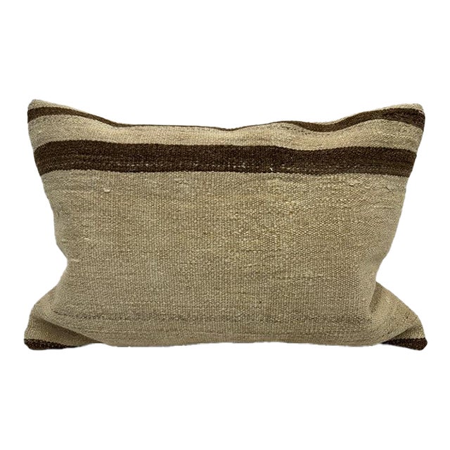 Turkish Hemp Pillow Cushion Natural Beige Brown Pillow Cushion Cover 16" x 24" For Sale