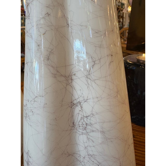 Vintage pair of fluted, scalloped Italian glass table lamps. Beautiful metallic veining which flares different colors...