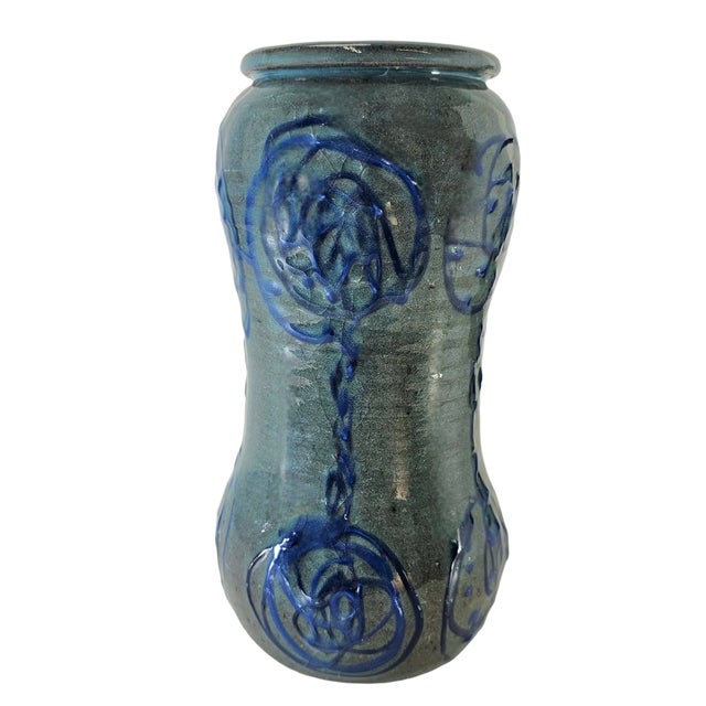 Mid 20th Century Studio Art Pottery Blue Green Vase 11" For Sale - Image 5 of 12