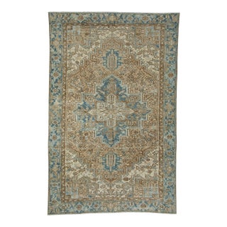 Blue & Brown Oriental Handwoven Vintage Rug 7'5" x 11'7" For Sale