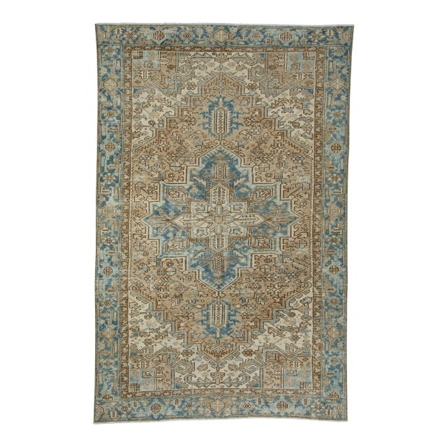 Blue & Brown Oriental Handwoven Vintage Rug 7'5" x 11'7" For Sale