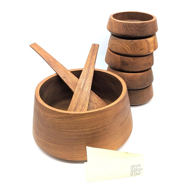 Arthur Umanoff 1960s Arthur Salm Teak Wood Bowls and Utensils, Set of 8 For Sale - Image 4 of 11