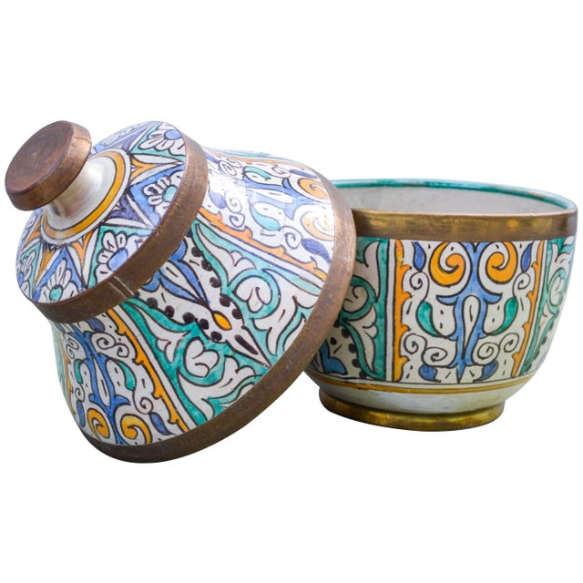 Moroccan Ceramic Lidded Bowl With Arabesque For Sale - Image 10 of 12