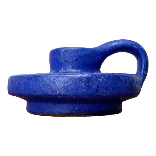 Mid-Century German Minimalist Cobalt Blue Candle Holder from Hartwig Heyne Pottery, 1960s For Sale