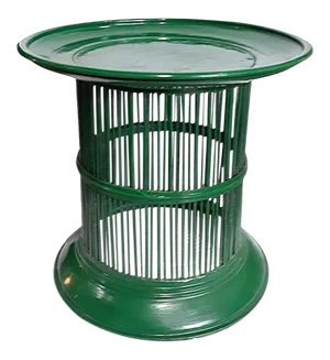 1990s Thai Green Lacquered Bamboo Drum Table
