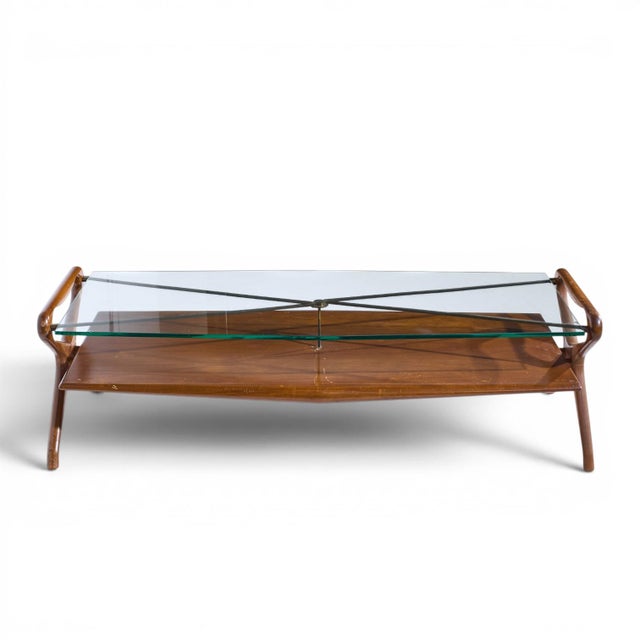 Brown Cesare Lacca Style Mid Century Italian Walnut and Brass Coffee Table For Sale - Image 8 of 9