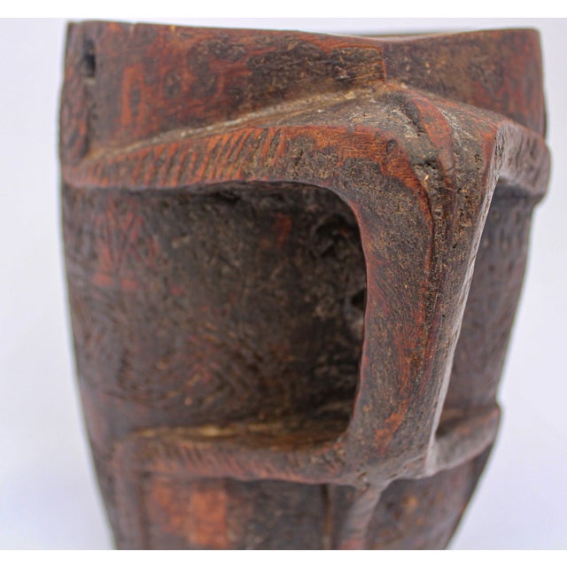 Hand Carved Tribal Wooden Nepalese Beaker Milk Pot With Handle For Sale In Palm Springs - Image 6 of 13