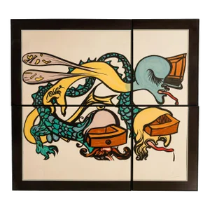 Monumental Original Surrealist Signed Color Lithograph "Puzzle of Life" by Surrealist Spanish Salvador Dali 1974 Coa