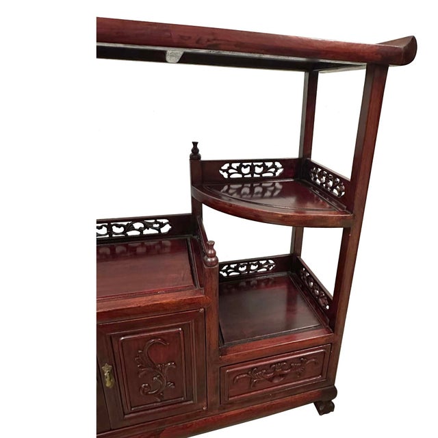 Vintage Chinese Intricate Carved Hardwood Curio Cabinet, Display Shelve For Sale - Image 9 of 12