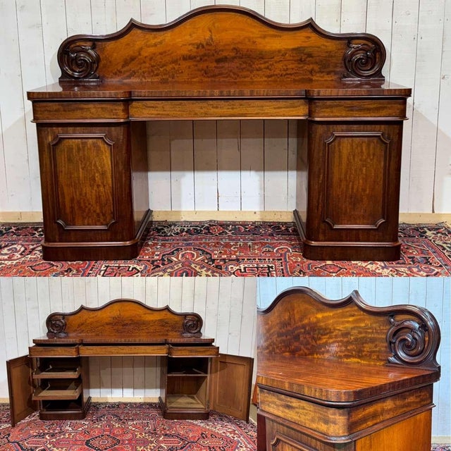 Victorian 19th century mahogany serving cart - L=1m99, D=61cm, H=1m39.5 (pediment), H=93cm - Dismantles into 3 parts.