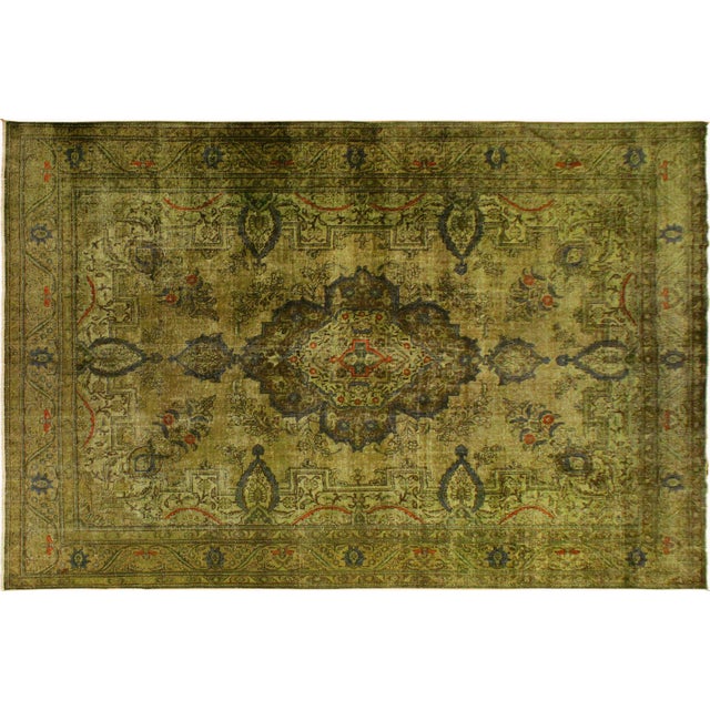 Vintage No Pile Persian Green/Gray Wool Rug - 10'1'' X 13'0'' For Sale - Image 9 of 10