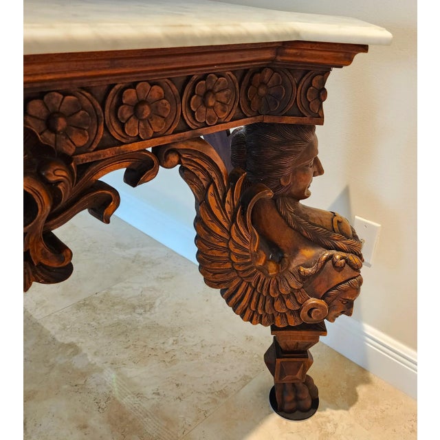 Antique Italian Renaissance Revival Library Dining Table Marble & Mahogany For Sale - Image 10 of 13