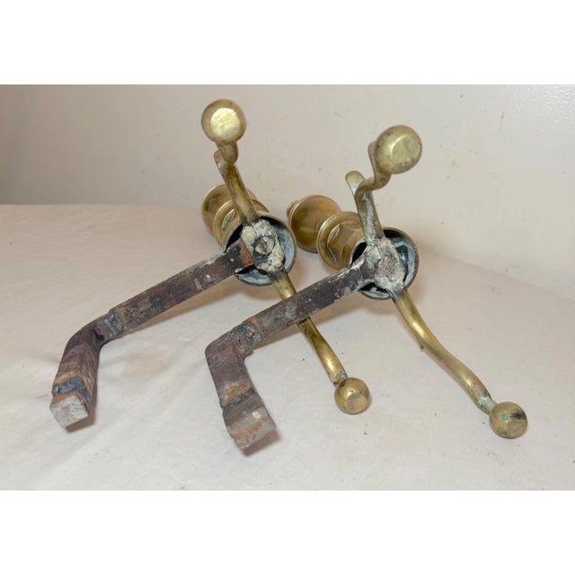 Up for sale is a rare pair of 18th century brass and cast iron Federal double lemon fireplace andirons. They're made of...