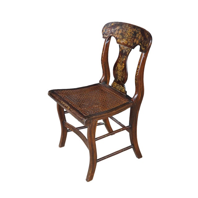 Antique Victorian Hitchcock-style dining side chair featuring a beautifully executed hand-painted faux wood grain finish...