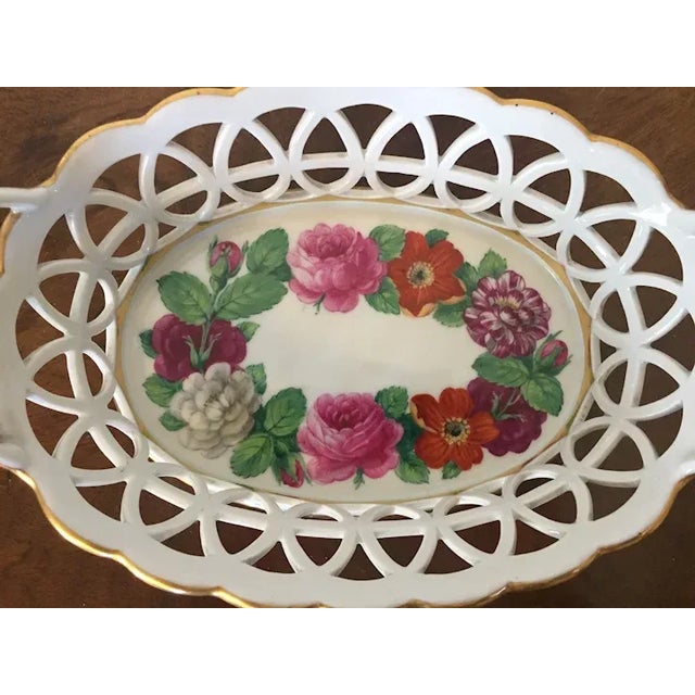 Neoclassical Antique 18th Century German Furstenberg Porcelain Reticulated Fruit Bowl Painted with Flower Garland For Sale - Image 3 of 13