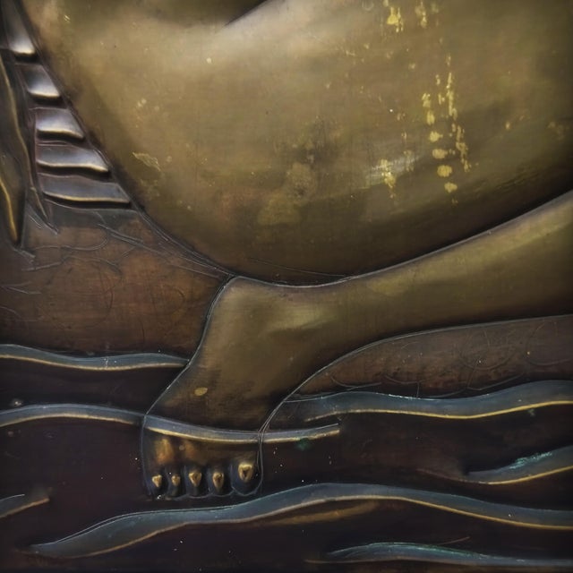 Brass Plaque Depicting a Woman and a Dolphin, France, 1960s For Sale - Image 6 of 17