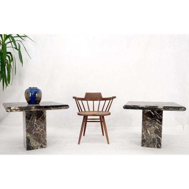 Mid-Century Modern Pair of Square Black & Dark Red & White Veins Marble Side End Tables Stands Mint For Sale - Image 3 of 13