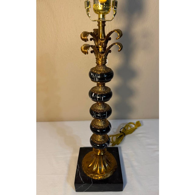Hollywood Regency Stacked Black Marble Antique Gold Acanthus Table Lamp For Sale - Image 10 of 12