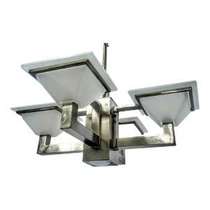 Early 21st Century 5-Light Postmodern Mission Style Chandelier in Brushed Nickel Finish
