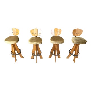 Vintage Brutalist Bar Stools, 1960s, Set of 4 For Sale