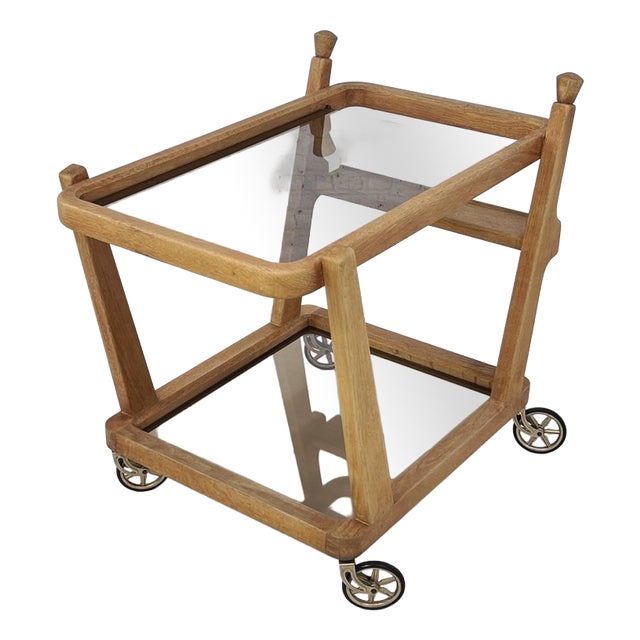 Oak and Glass Serving Table by Guillerme et Chambron for Votre Maison, 1950s For Sale
