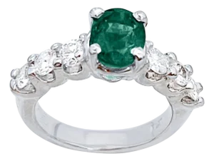 Natural 1.25 Carat Oval Cut Emerald & 0.90 Carat Diamond Ring Platinum