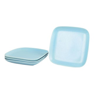 Square Turquoise Glazed Dinner Plates from Höganäs Keramik, Late 20th Century, Set of 4 For Sale