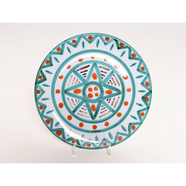 French Modernist decorative ceramic dish/plate by Antoine Fazio (Vallauris, France, ca. 1950s). Attractive colors present...