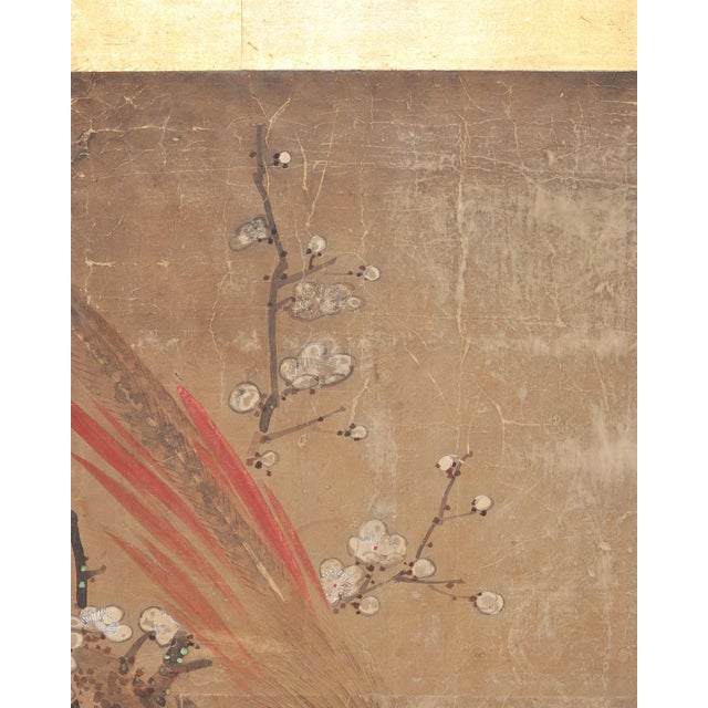 18th C. Japanese Edo Two-Panel Screen Pheasants Floral Landscape For Sale - Image 13 of 18