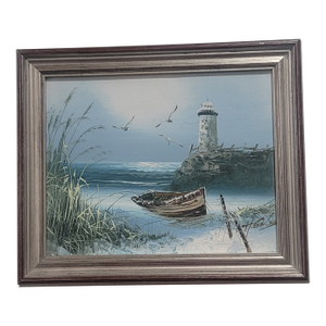 1990s Vintage Seaside Oil Painting Signed H. Gailey