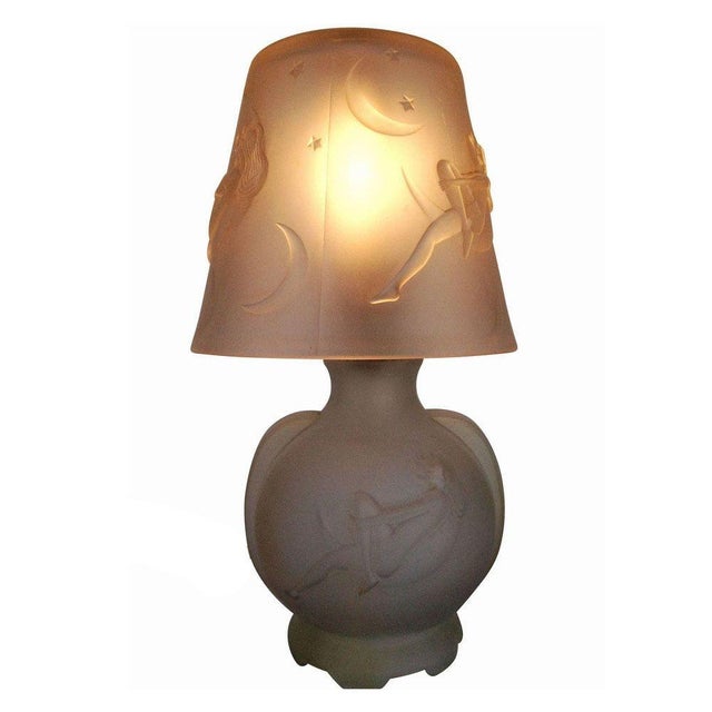 1984 Art Deco Lay by the Stars Crescent Moon Boudoir Glass Lamp by Sarsaparilla For Sale - Image 4 of 8