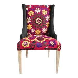 Vintage Raspberry Suzani Upholstered Accent Chair
