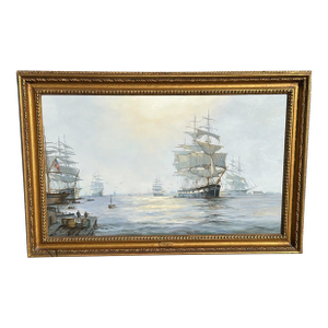 " Clippers in Halifax Harbour " Very Popular and Listed Artist Henry Scott, Specialising in Ship Portraits