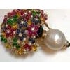 Estate Ruby Sapphire Emerald Diamond & Pearl 18 K Gold Flower Basket Brooch/ pin For Sale - Image 16 of 18