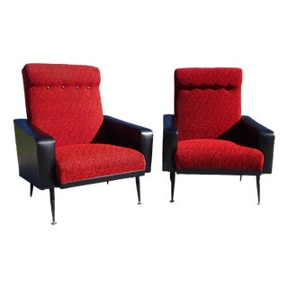 Vintage Red and Black Chairs with Compass Feet, 1970s, Set of 2, Set of 2 For Sale