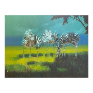 1990s Zebras Nocturnal Expressionism Oil Painting