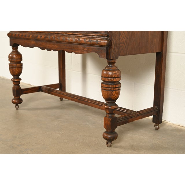 Bernhardt Furniture Antique English Jacobean Carved Oak Bar Cabinet, Circa 1930s For Sale - Image 12 of 16