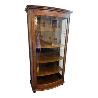 Late 19th Century Tiger Oak Curved Glass China Cabinet For Sale