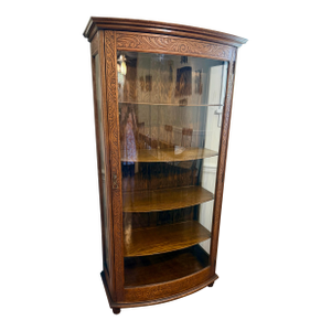 Late 19th Century Tiger Oak Curved Glass China Cabinet