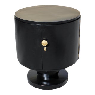 1940s French Art Deco Ebonized Cylinder Dry Bar For Sale