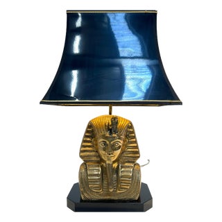 Vintage Egyptian Revival Table Lamp with Black Shade For Sale