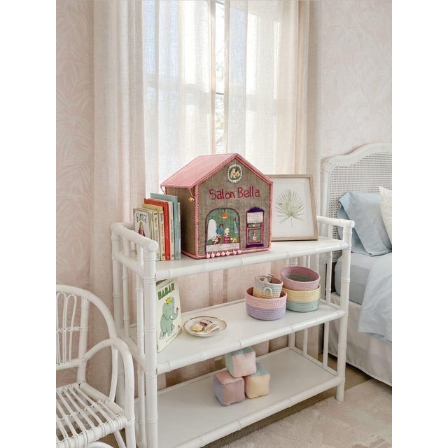Pink Vintage "Salon Bella" House-Shaped Toy Storage Box For Sale - Image 8 of 12