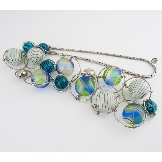 Appartement a Louer French Designer Extra Long Chrome and Murano Beads Necklace For Sale - Image 4 of 12