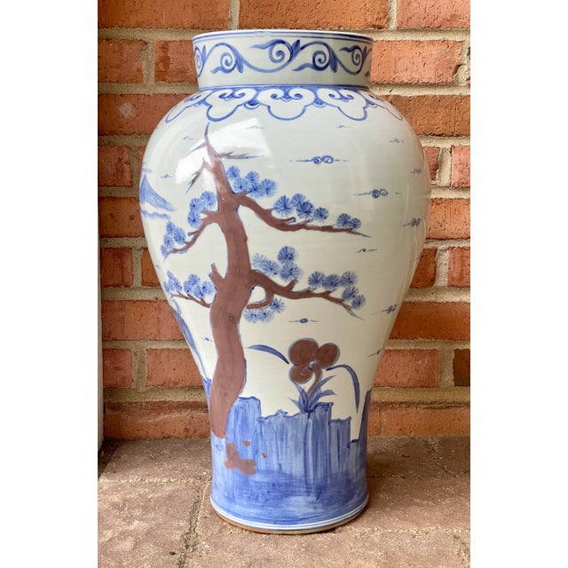 Chinese Celadon Floor Vase With Freehand Style Landscape Scene For Sale In Chicago - Image 6 of 11
